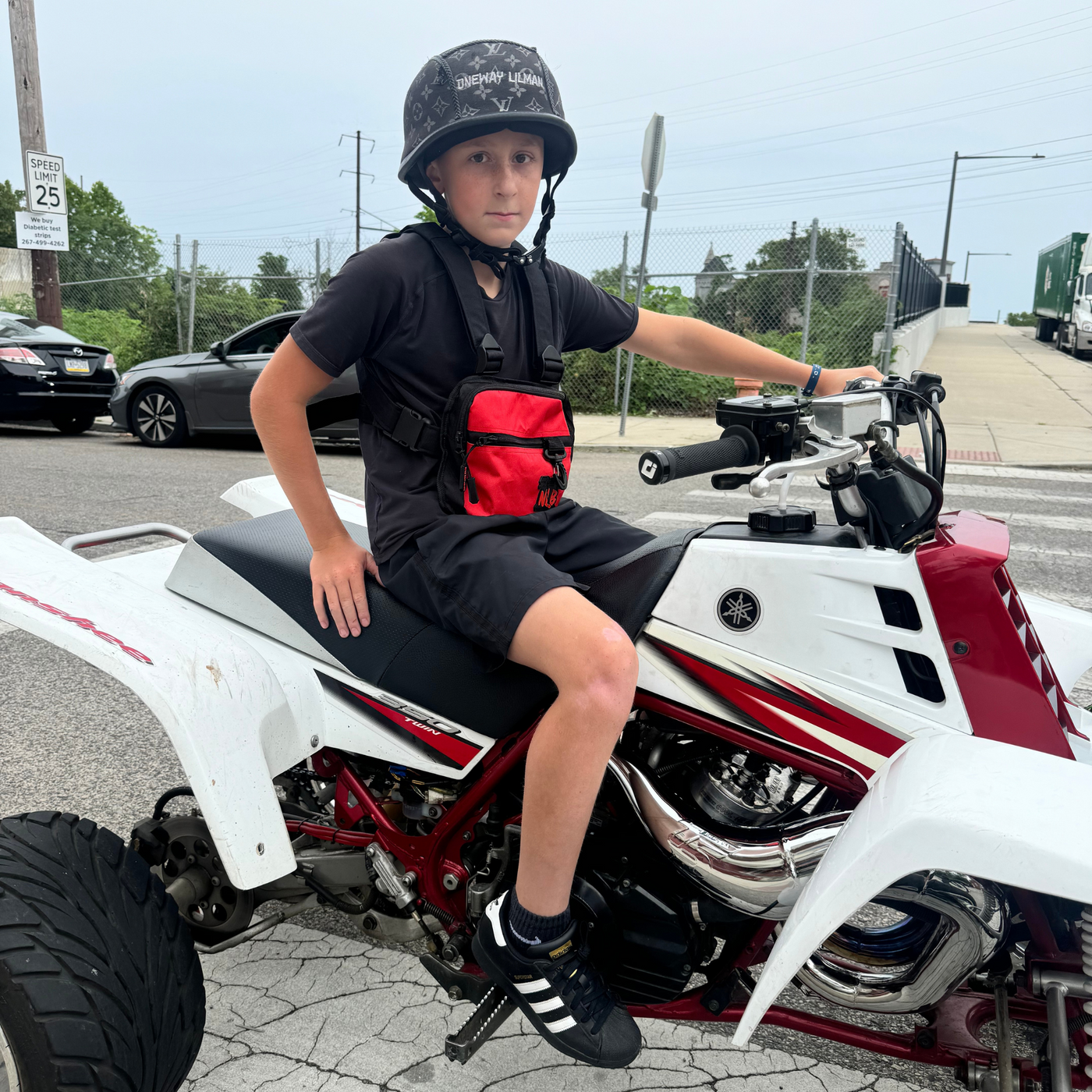 Red Face and Red Logo Bag