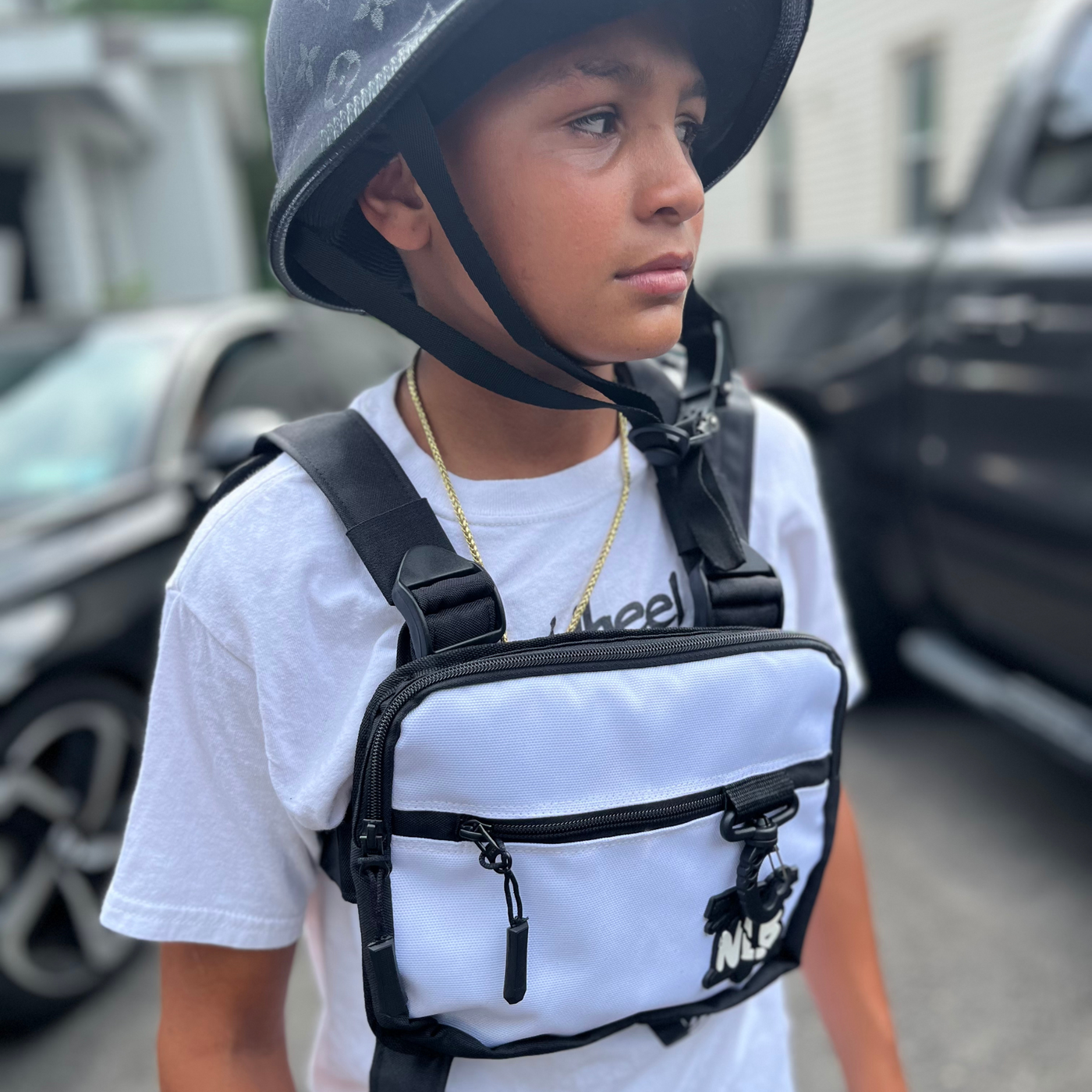 White Face and Logo Bag