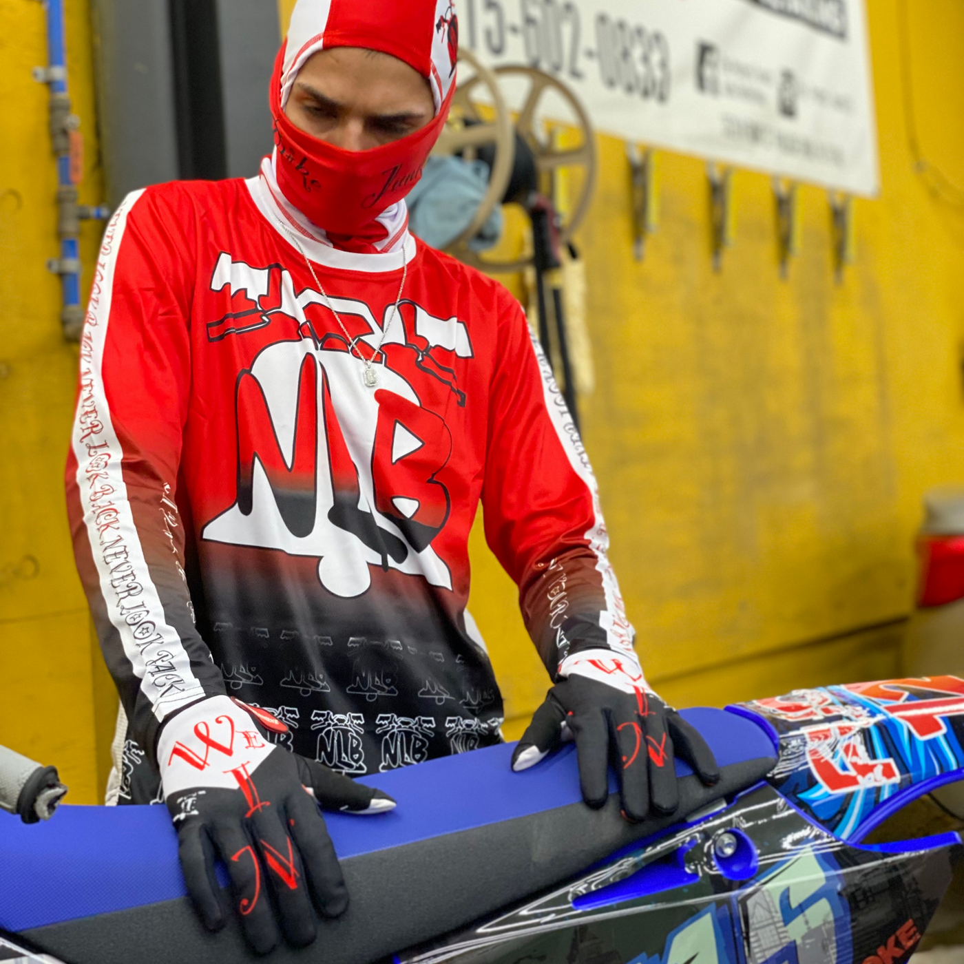 NLB RED AND BLACK FADE GLOVES